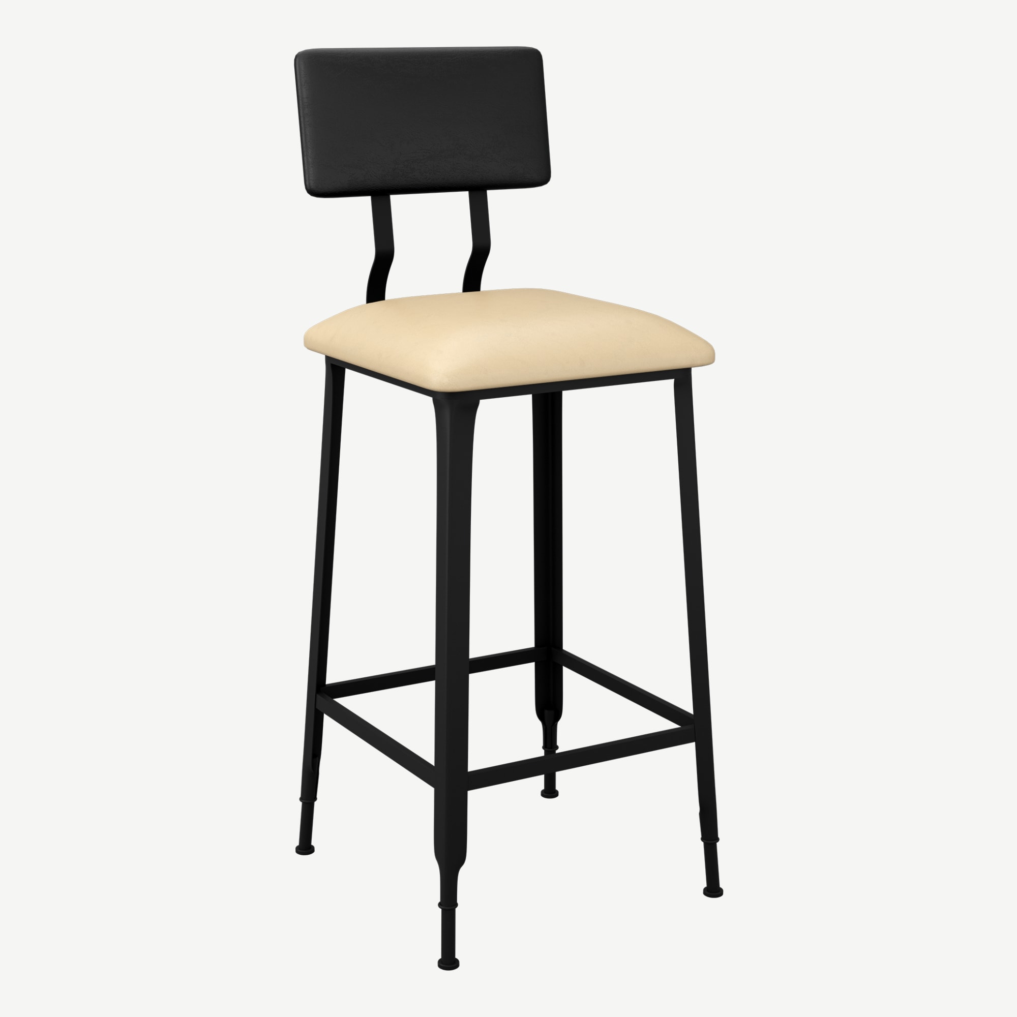 Massello Industrial Series Black Metal Bar Stool with Padded Back