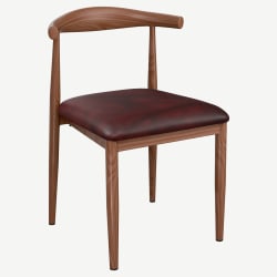 Wood Grain Metal Chair in Walnut Finish with Padded Seat 