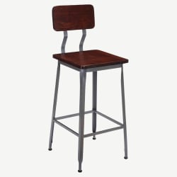 Dark Grey Industrial Style Metal Bar Stool with Wood Back and Seat