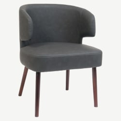 Dark Grey Vinyl Lounge Chair with Mahogany Wood Legs