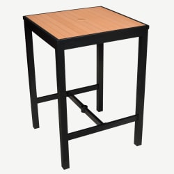 Aluminum Outdoor Bar Table in Black Finish and Faux Teak