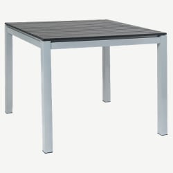 Gray Aluminum Patio Table with Dark Brown Faux Teak Slats