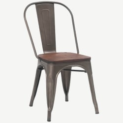 Dark Grey Bistro Style Metal Chair with Walnut Wood Seat
