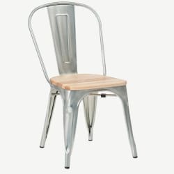 Silver Bistro Style Metal Chair with Natural Wood Seat