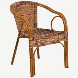 Aluminum Bamboo Patio Chair with Brown Rattan and Cherry Frame Finish