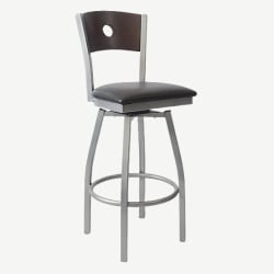 Silver Swivel Bar Stool with a Wood Back - Circle