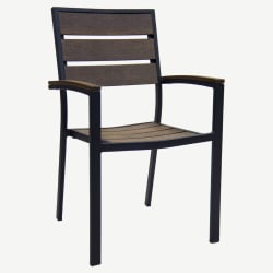 Black Aluminum Armchair with Dark Walnut Faux Teak