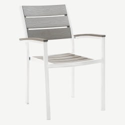 White Metal Armchair with Grey Finish Faux Teak
