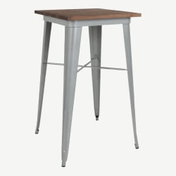 Industrial Silver Bar Height Table with Dark Walnut Wood Top