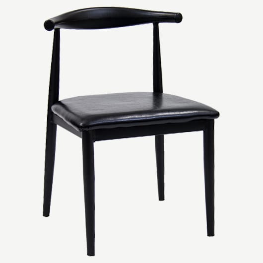 Curved Back Metal Chair in Black Finish with Black Vinyl Seat Interior