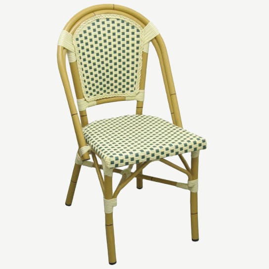 Aluminum Bamboo Patio Chair with Green & White Rattan Interior