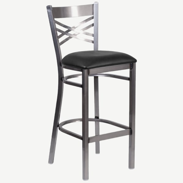 Clear Coated Metal X Back Bar Stool Interior
