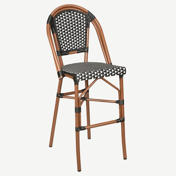 Aluminum Bamboo Patio Bar Stool with Black & White Rattan Interior