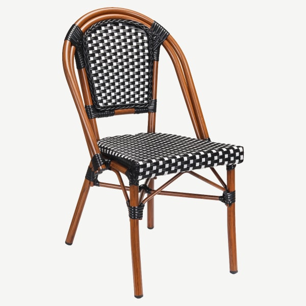 Aluminum Bamboo Patio Chair with Black & White Rattan Interior