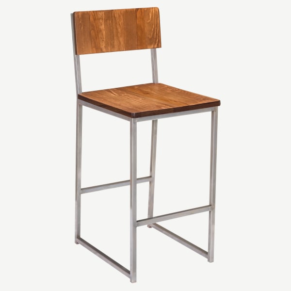 Indy Metal Bar Stool with Clear Coated Finish and Wood Back Interior