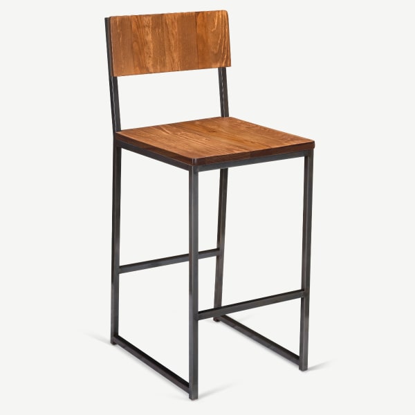 Industrial Series Metal Bar Stool with Wood Back and Seat Interior