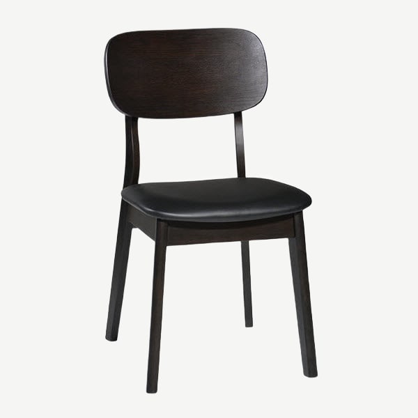 Dark Walnut Wood Chair with Black Vinyl Seat Interior