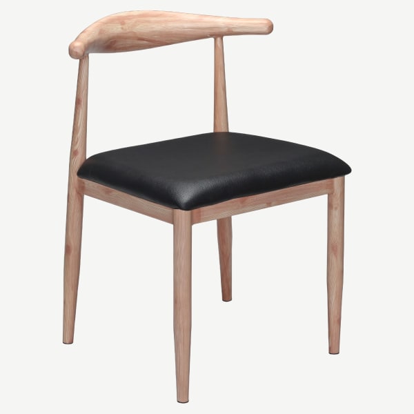 Wood Grain Metal Chair in Natural Finish with Black Vinyl Seat Interior