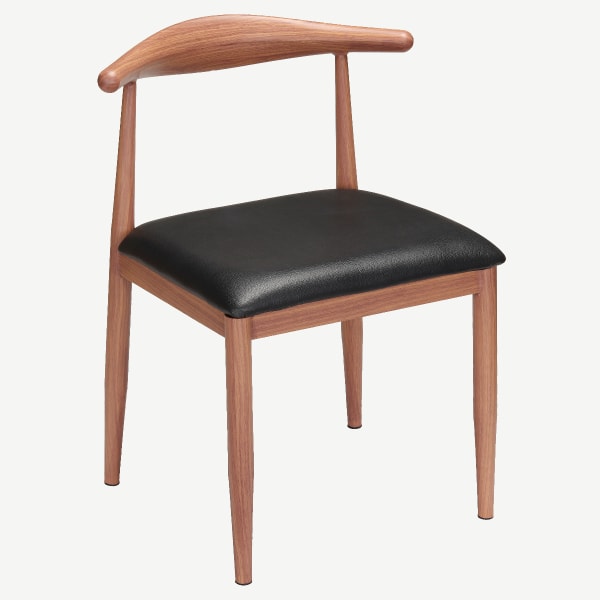 Wood Grain Metal Chair in Walnut Finish with Black Vinyl Seat Interior