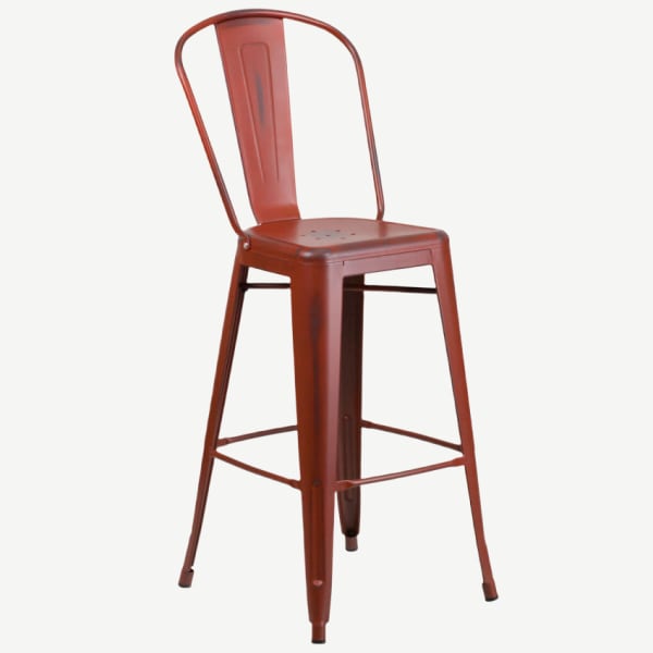Distressed Red Bistro Style Bar Stool Interior