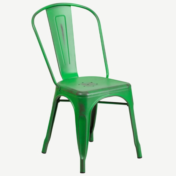 Bistro Style Metal Chair in Distressed Green Finish Interior