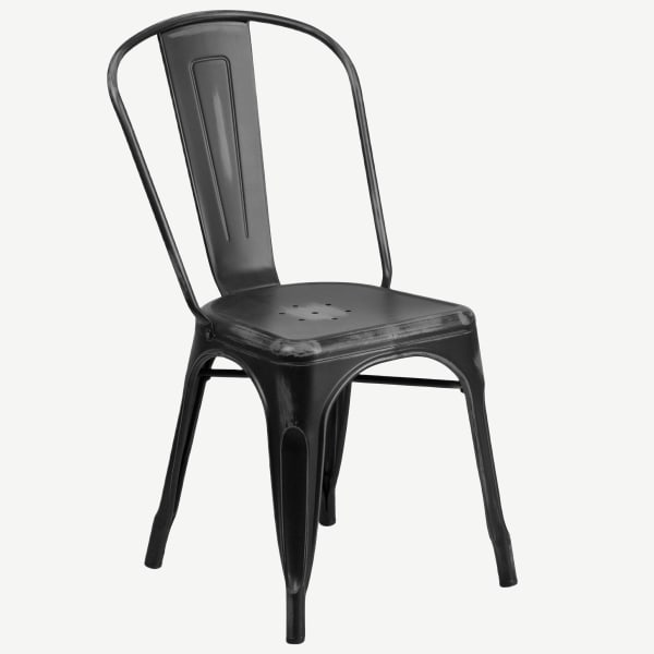 Distressed Black Bistro Style Metal Chair Interior