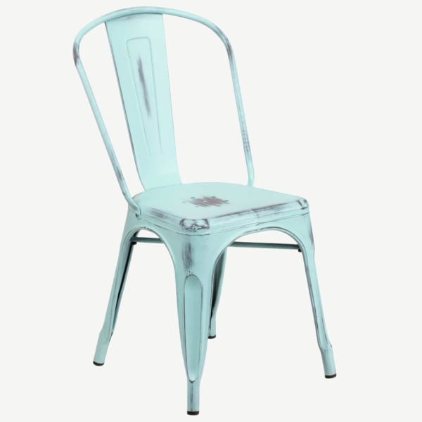 Distressed Ice Blue Bistro Style Chair Interior
