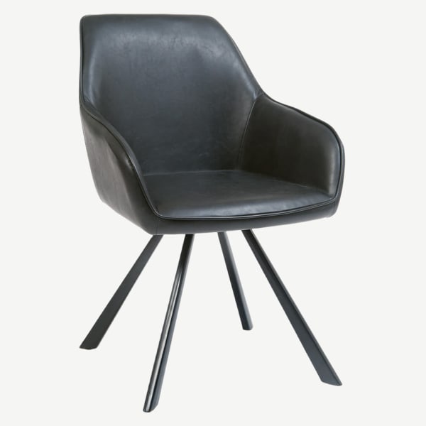 Lounge Metal Arm Chair with Black Vinyl Upholstery Interior
