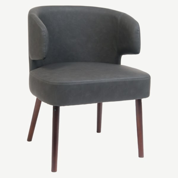 Dark Grey Vinyl Lounge Chair with Mahogany Wood Legs Interior