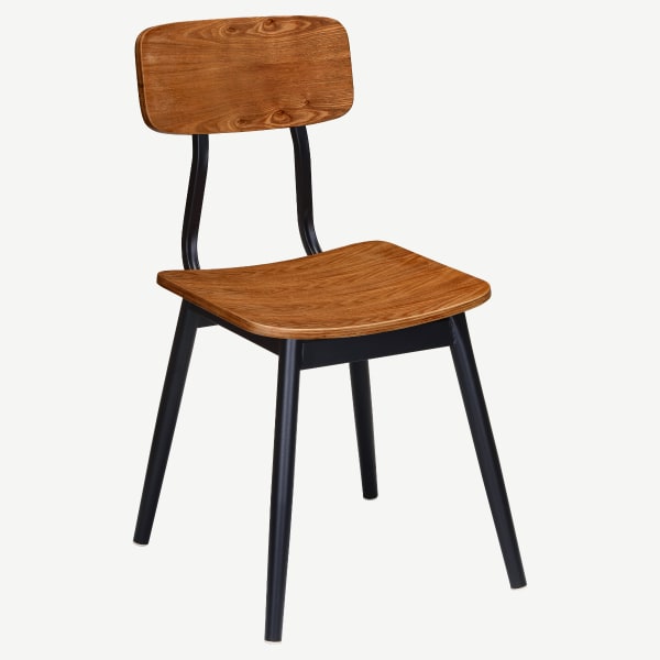 Basel Metal Chair with Veneer Wood Back and Seat Interior