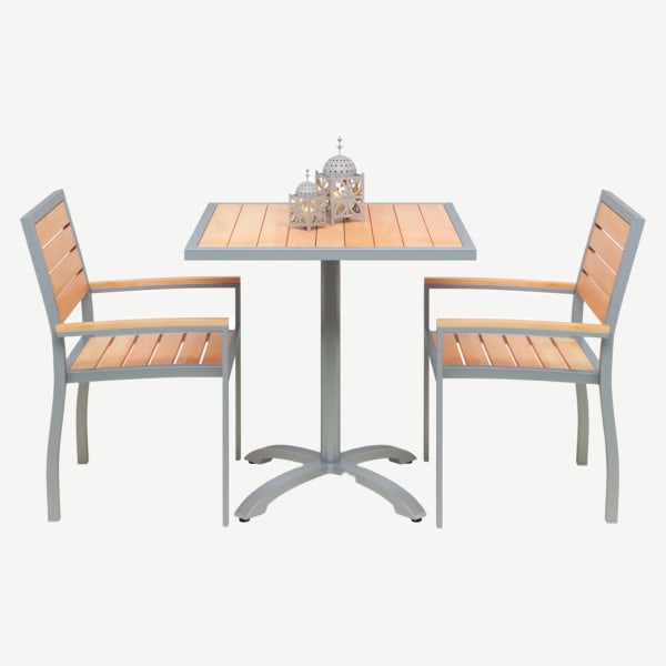 Set of 2 Grey Aluminum Arm Chairs with Table Interior