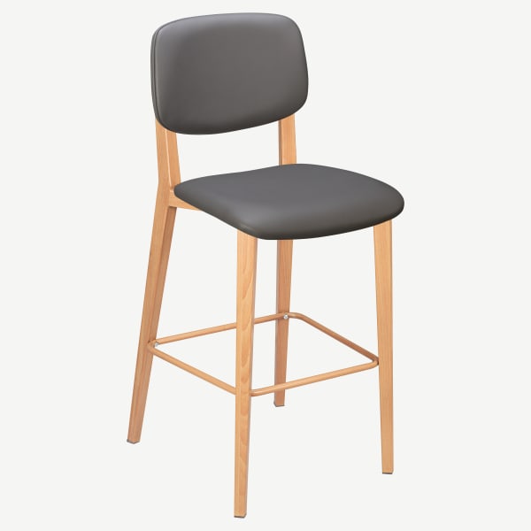Enzo Wood Grain Metal Bar Stool with Padded Back Interior