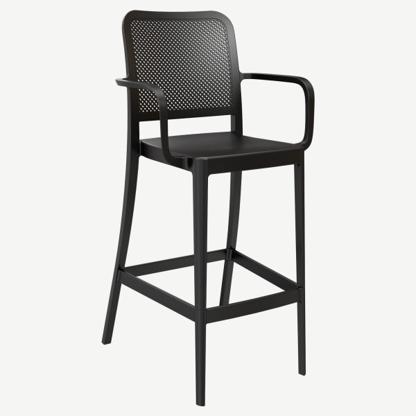 Rowan Perforated Outdoor Resin Bar Stool with Arms Interior