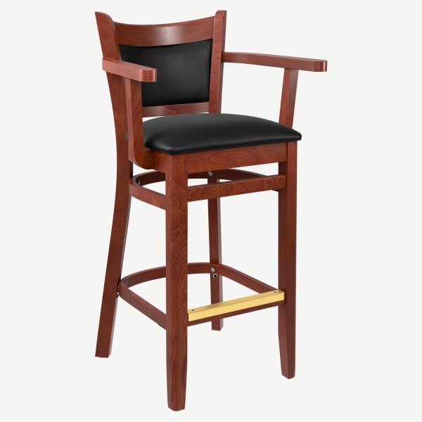 Premium Padded Back Wood Bar Stool with Arms Interior