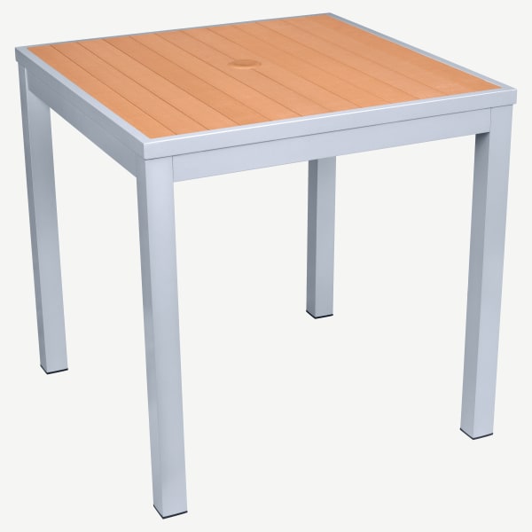 Aluminum Outdoor Table in Gray Finish and Faux Teak Interior