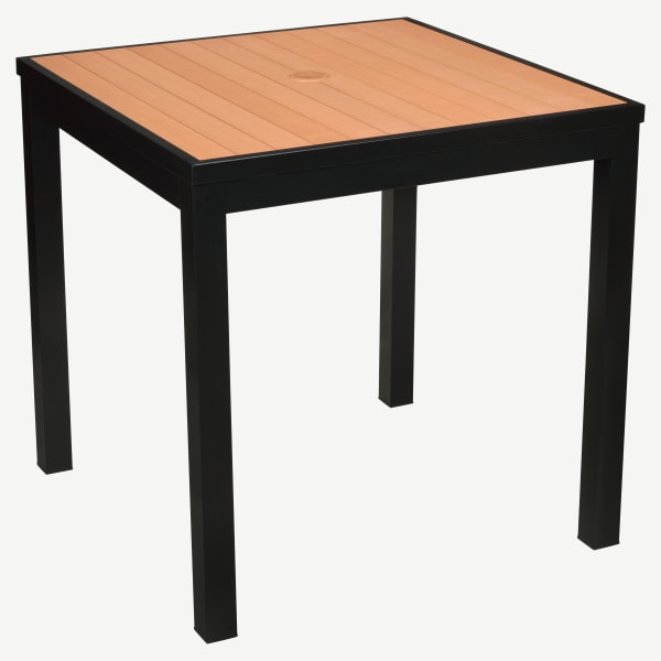 Aluminum Outdoor Table in Black Finish and Faux Teak Interior