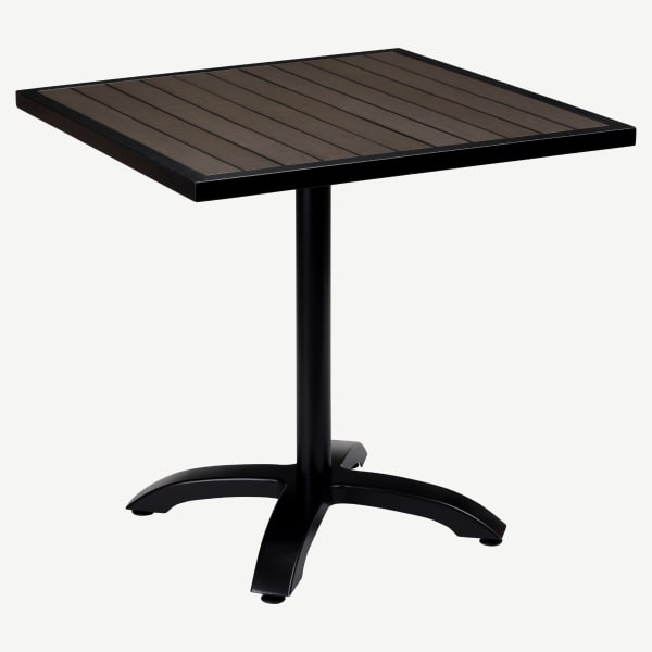 Black Aluminum Patio Table with Dark Walnut Faux Teak Interior