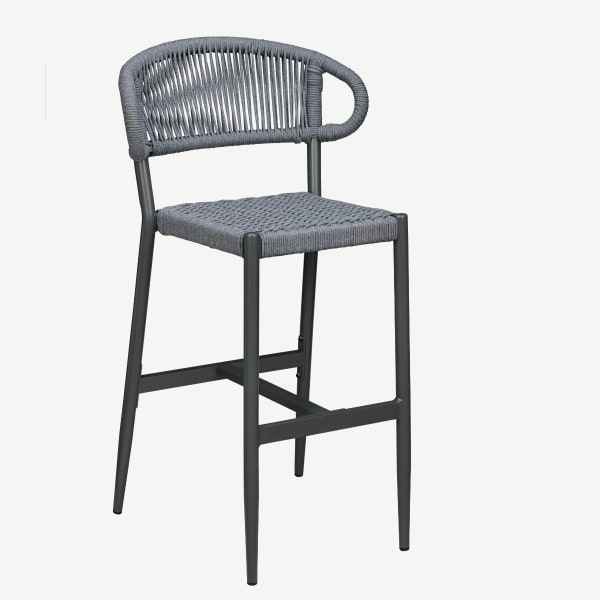 Marina Aluminum Outdoor Bar Stool in Glacier Gray Rope Interior