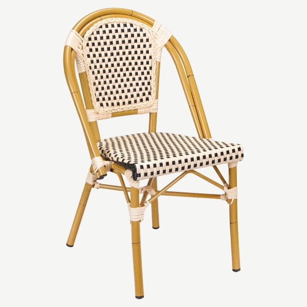 Aluminum Bamboo Patio Chair with Black and Cream Rattan Interior