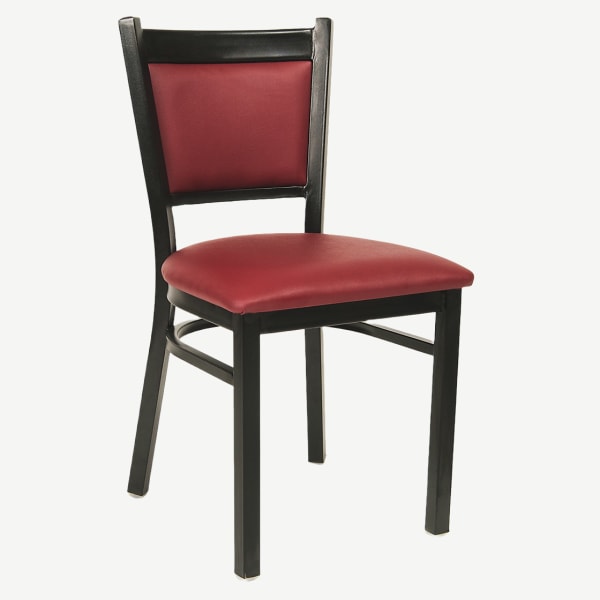Black Metal Chair with Burgundy Vinyl Seat and Back Interior