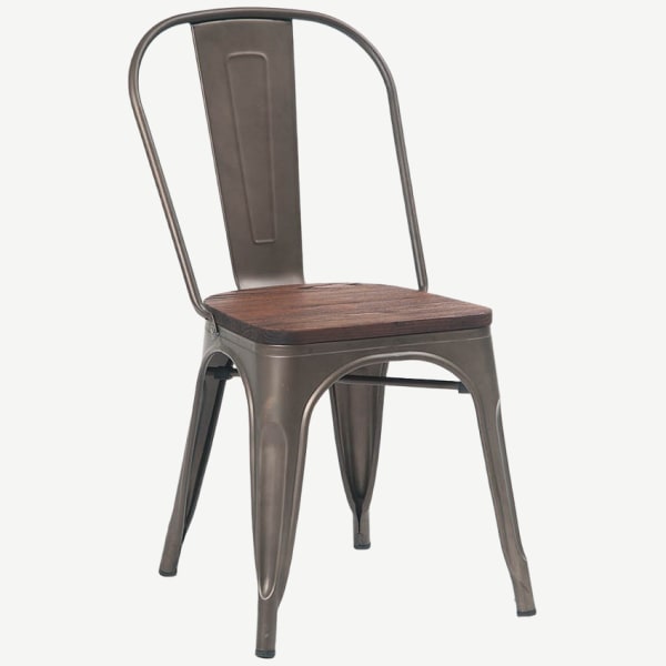 Dark Grey Bistro Style Metal Chair with Walnut Wood Seat Interior