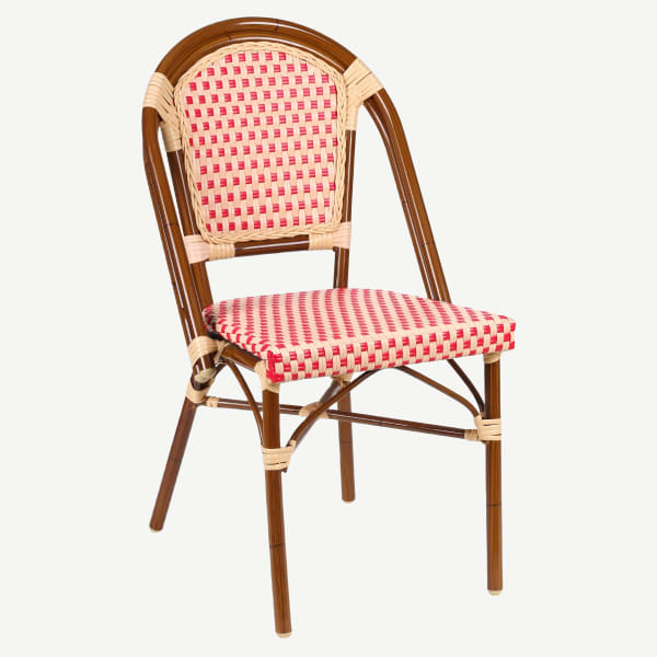 Aluminum Bamboo Chair With Red & Cream Rattan Interior