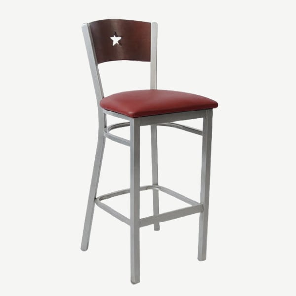 Grey Finish Interchangeable Back Metal Bar Stool with a Star in the Back Interior