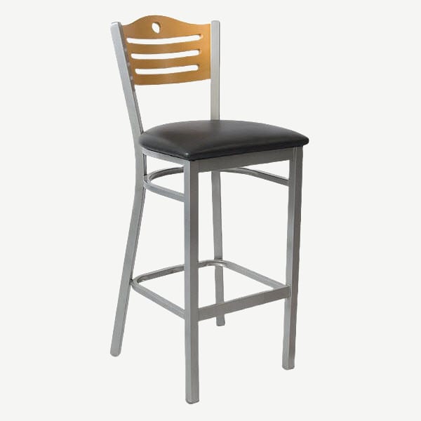 Silver Metal Barstool with Circle & 3 Slats in Back Interior