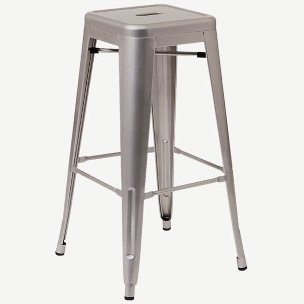 Bistro Style Metal Backless Bar Stool in Light Grey Finish Interior