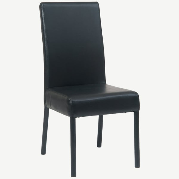 Black Metal Parsons Lounge Chair with Black Vinyl Upholstery Interior