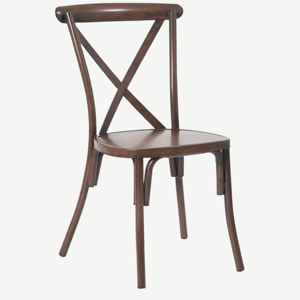 Stackable Metal X-Back Chair in Walnut Finish Interior