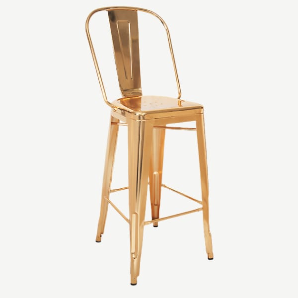 Bistro Style Metal Bar Stool in Gold Finish Interior