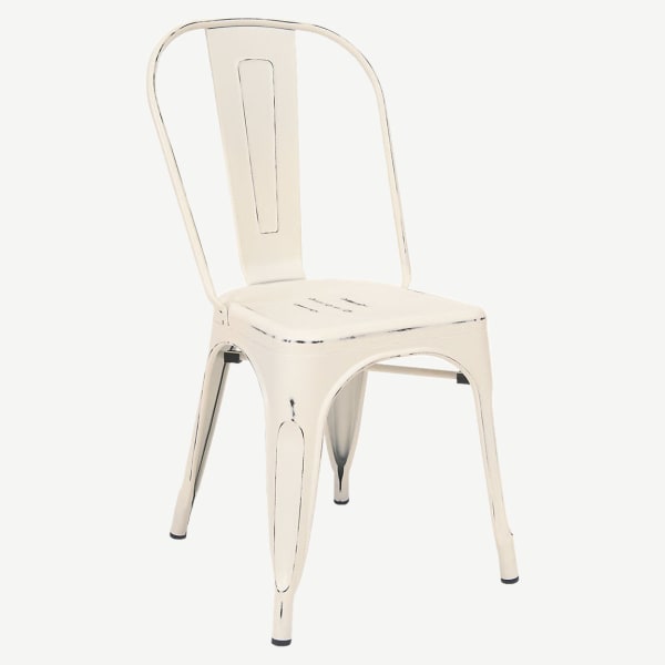 Bistro Style Metal Chair in Distressed White Finish Interior