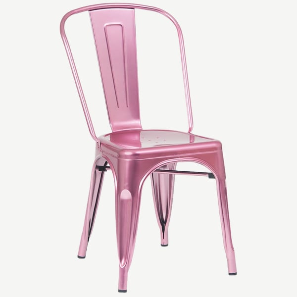 Bistro Style Metal Chair in Pink Finish Interior